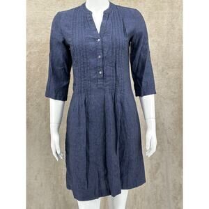J McLaughlin Dress Womens XS Navy 100% Linen‎ Riviera Pleated Pintuck Vacation